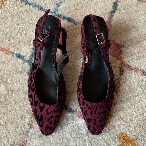 ASOS DESIGN Sleek Square Toe Slingback Mid-Heels in Burgundy Leopard - Picture 4 of 9